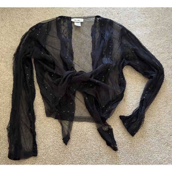 Vintage MaxMia Black Sheer Long Sleeve Sequined Shawl ￼ - Picture 1 of 4